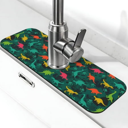 

Xecao Colorful Dinosaurs for Kitchen Sink Splash Guard Faucet Mat Faucet Guard & Draining mat (15 X 5.5 )