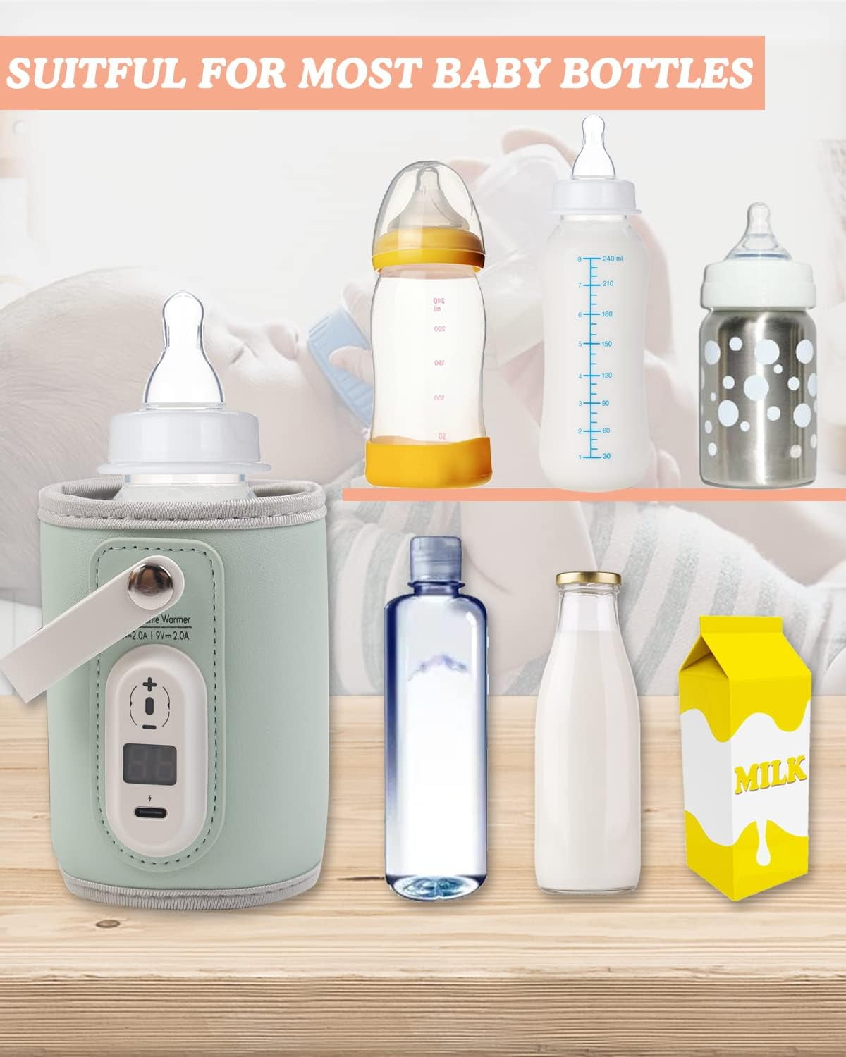 Portable Bottle Warmer for Baby Breastmilk, USB Charge and Accurate Heating of Car and Travel Bottle Warmer,Adjustable Gear and Automatic Insulation Bottle Warmer for Baby Milk… (Green)
