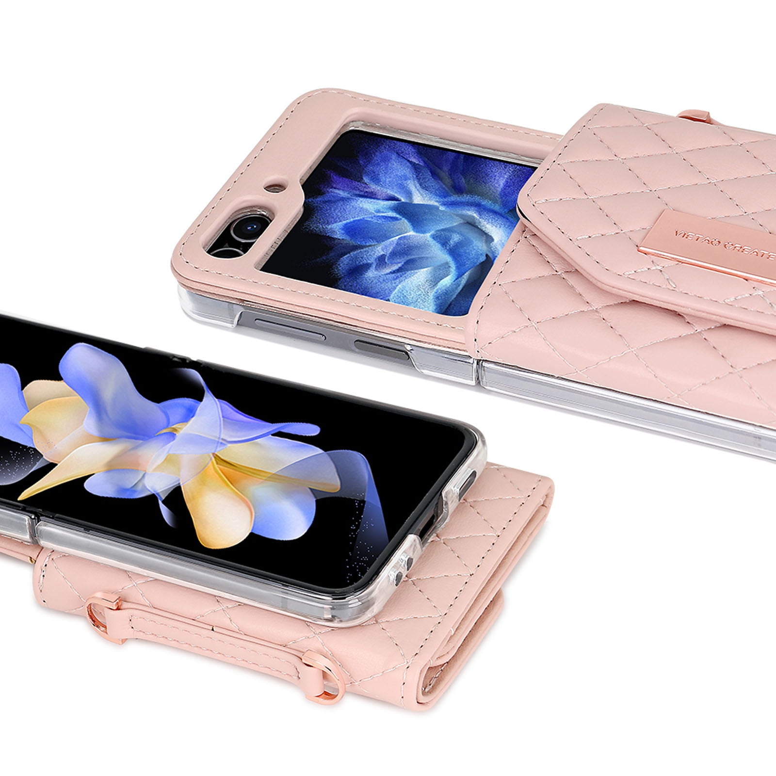 for Samsung Galaxy Z Flip 6 Case with Card Slots, [Crossbody Strap] [RFID Blocking] Women Girls PU Leather Wallet Case Lanyard Crossbody Bag Phone Case for Samsung Galaxy Z Flip 6,Pink