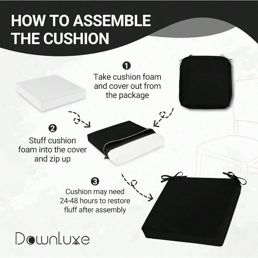 Waterproof Outdoor Chair Cushions Set of 4 19 x 19 x 3 Patio Chair Cushion with NonSlip Ties Handle Square Outdoor Cushion for Patio Furniture with Removable Cover Black