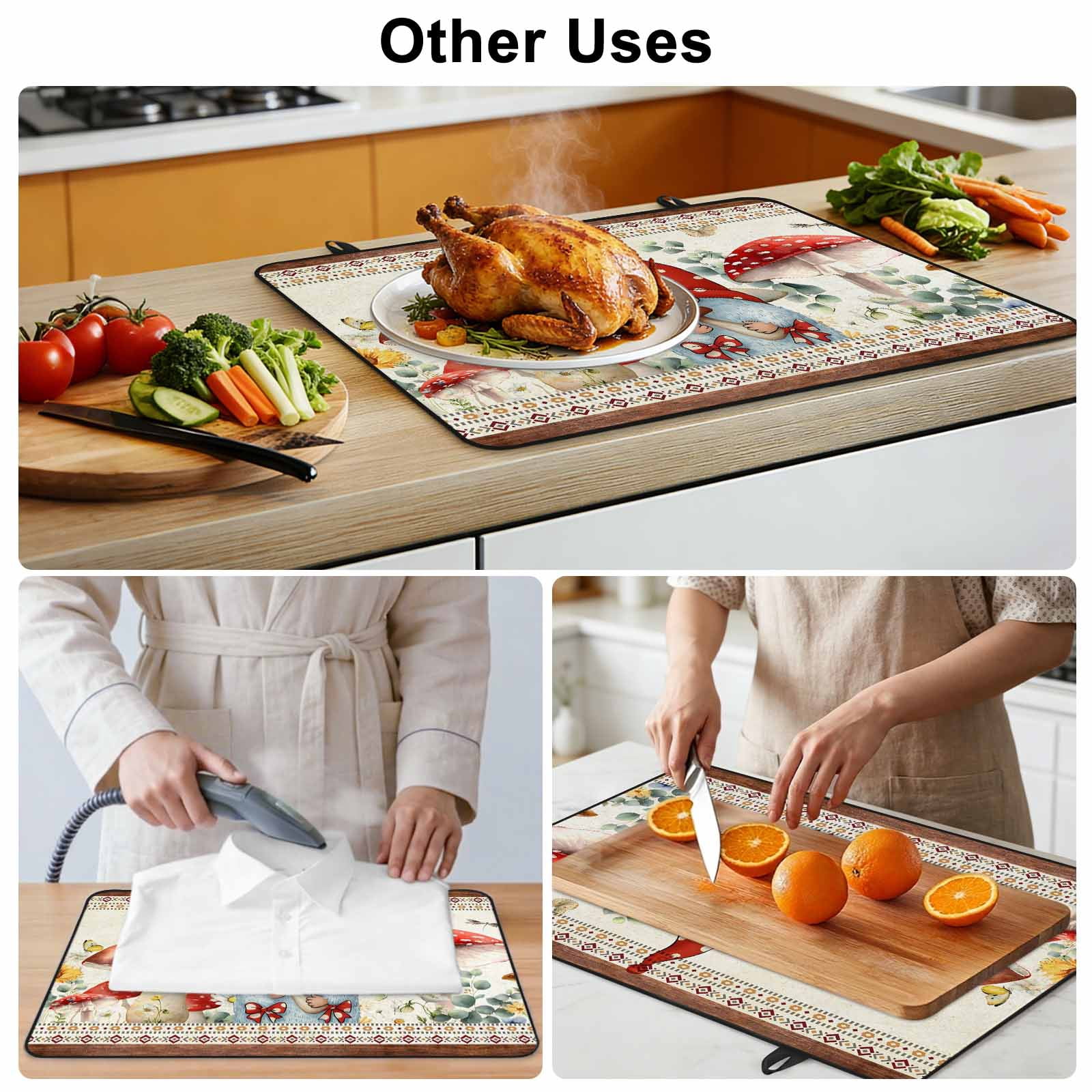 Red Mushroom Gnomes Stove Top Cover for Electric Stove, Heat-proof & Non Slip Glass Top Stove Cover Protector, Vintage Botanical Elegant Pastoral Kitchen Flat Cooktop Rubber Mat 24x21 Inches