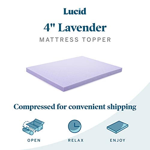 LUCID 4 Inch Gel Memory Foam Mattress Topper, Ventilated Design, Ultra  Plush, CertiPUR-US Certified, California King , Blue