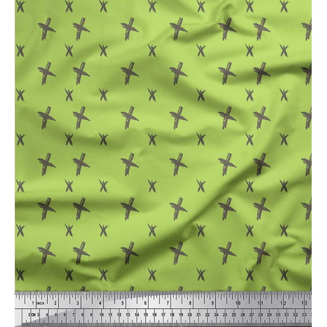 Soimoi Green Velvet Fabric Cross & Geometric Fabric Prints By Yard 58 Inch Wide