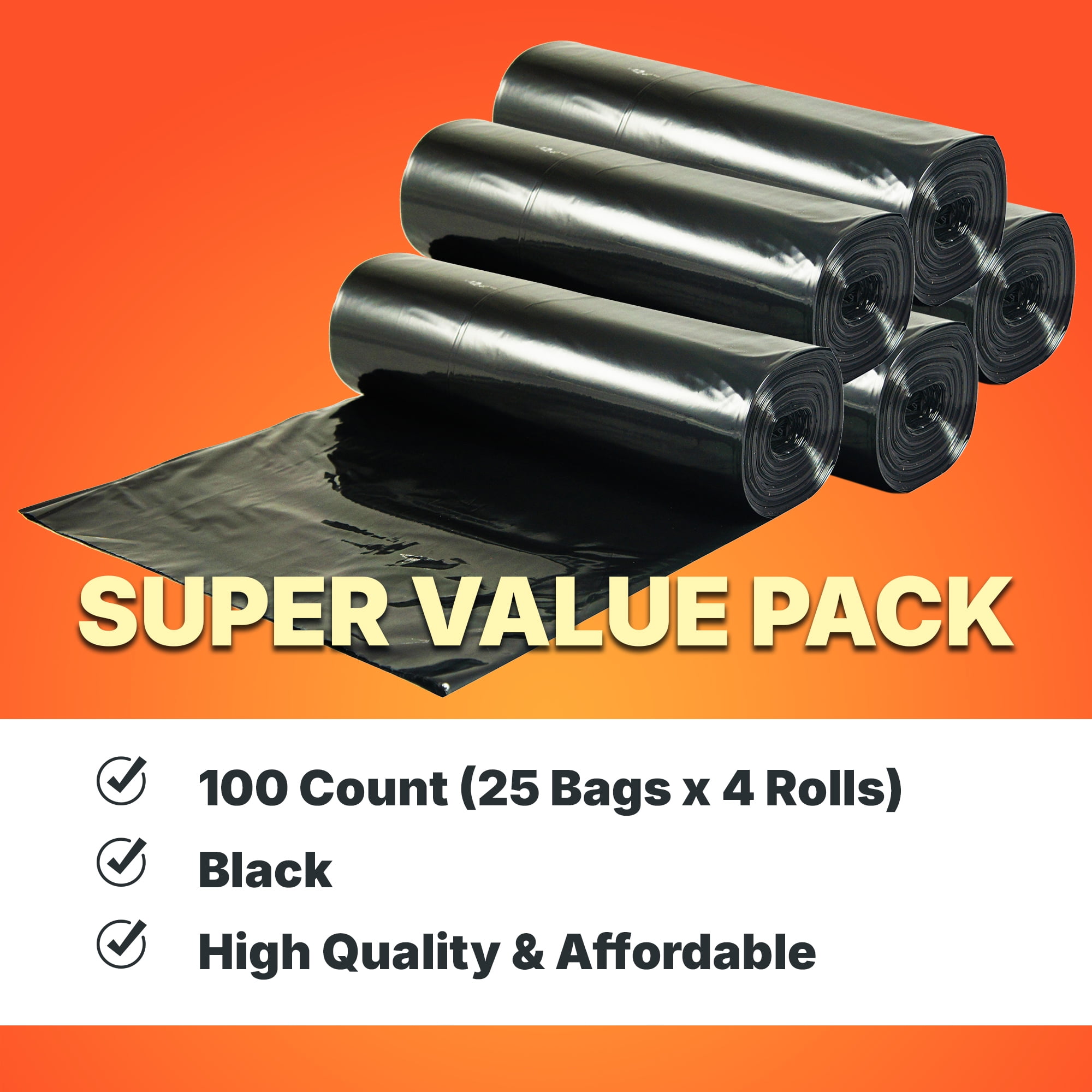 Bagtron 55-60 Gallon Trash Bags, 30 Micron, 36" x 58" Large, Black, 100 Count