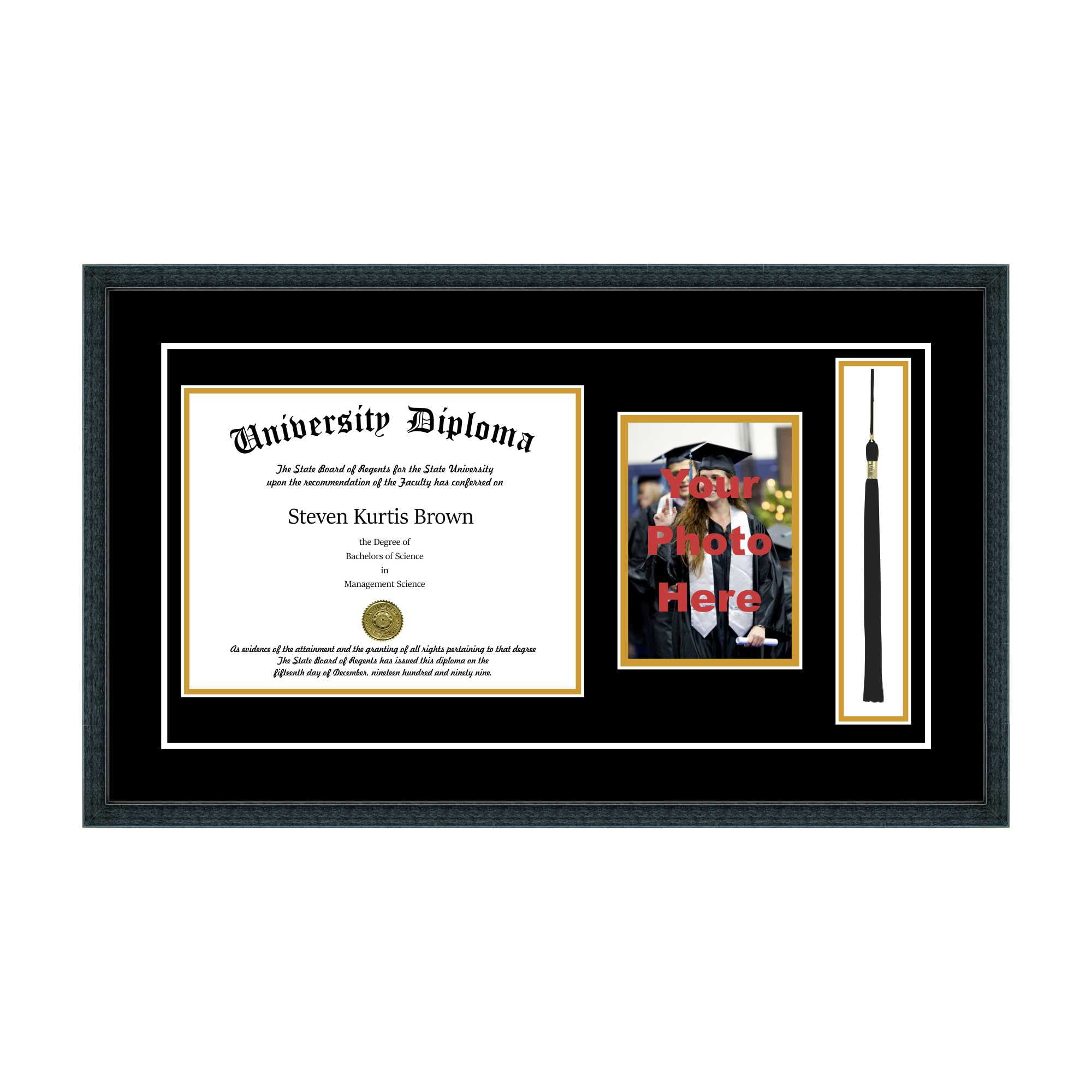 DOUBLE DIPLOMA TASSEL  FRAME  MAHOGANY 8" Wide by 6" High 