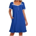 thumbnail image 2 of qolati Nightgowns for Women Lace Trim Sleep Shirts Short Sleeve Night Shirts Comfy Soft Night Gown Ruffled Hem A Line Flowy Sleep Dress With Pockets, 2 of 6