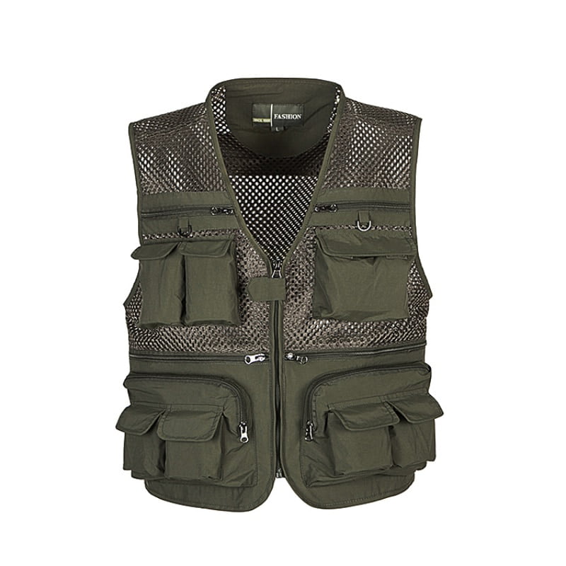 Men's Multi-Pocket Fishing Mesh Vest Photography Quick-Dry Jacket Zip Waistcoat 