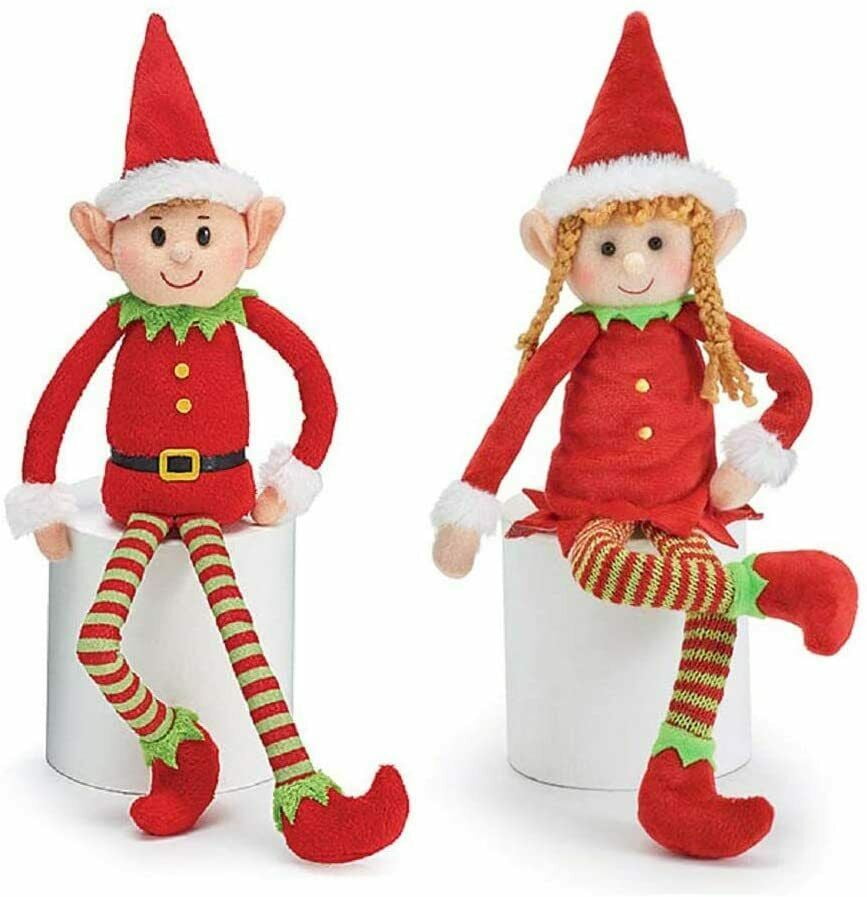Christmas Elf Soft Toy Smiley Face Sits On Shelf Xmas Decoration & Kids Toy 