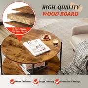 GALAXHERO Round Small Coffee Table 32.6 with Open Storage Shelf 2-Tier Industrial Circle Wood Center Table for Living Room Bedroom Rustic Brown