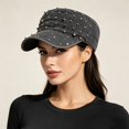 thumbnail image 4 of Byfri Studded Cadet Cap Gray Cotton Adjustable Flat Top Hat for Men Women Streetwear, 4 of 7