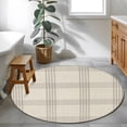 thumbnail image 5 of Grey Checkered Round Rug 4ft Washable Circle Entryway Rugs Non Slip Rustic Farmhouse Buffalo Plaid Area Rug Indoor Floor Carpet for Bedroom Kitchen Living Room Home Office Dining Room Nursery, 5 of 9