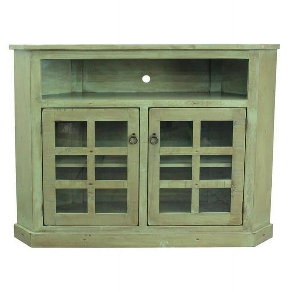 American Heartland Rustic Tall Curve Corner TV Cart, Rustic Aquamarine