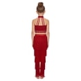 thumbnail image 6 of iiniim Girls 2 Piece Professional Ballroom Latin Dance Outfit Fringe Crop Top and Layered Tassel Pants Set Burgundy 8, 6 of 7