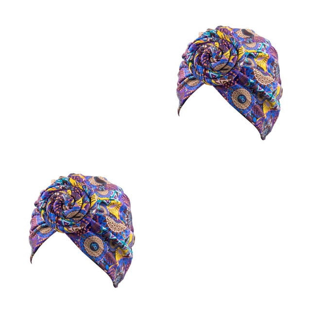 Sonducket Nudo Turbante Estampado Hijab Beanie Estilo bohemio Gorros plisados Accesorios para el cabello femenino Gorro Banquete de boda Tipo tipo 10 2piezas