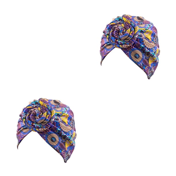 Sonducket Nudo Turbante Estampado Hijab Beanie Estilo bohemio Gorros plisados Accesorios para el cabello femenino Gorro Banquete de tipo 10 2piezas