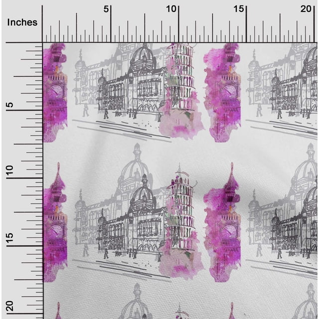 oneOone Polyester Lycra Violet Tissu Monuments Voyage Robe Tissu Matériel Tissu Imprimé par la Cour 56 Pouces de Large