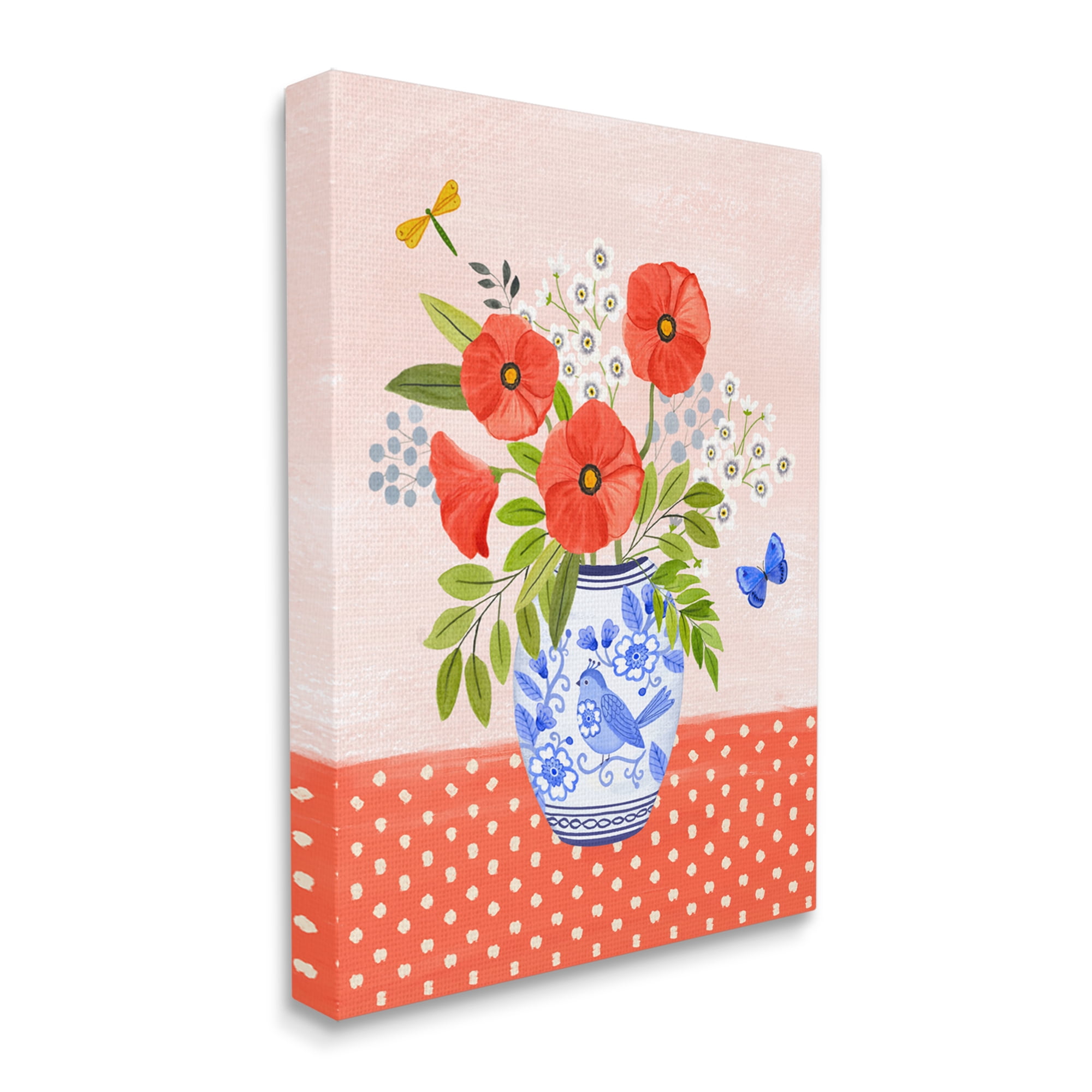 Stupell Industries Bright Bouquet on Polka Dots Botanical & Floral Painting Gallery Wrapped Canvas Art Print Wall Art, 16 x 20