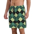 thumbnail image 2 of Kdxio Green Squares Pattern Mens Casual Shorts - Drawstring Summer Beach Sports Shorts for Men, 2 of 9