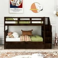 thumbnail image 3 of Harper & Bright Designs Twin Over Twin Stairway Bunk Bed with Storage Shelves, Wooden Twin Size Bunk Bedframe with Trundle for Bedroom Dorm, Espresso, 3 of 14