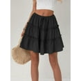 thumbnail image 5 of Women Floral Flared Short Skirt Cute High Waist Ruffle Beach Mini Black S, 5 of 8