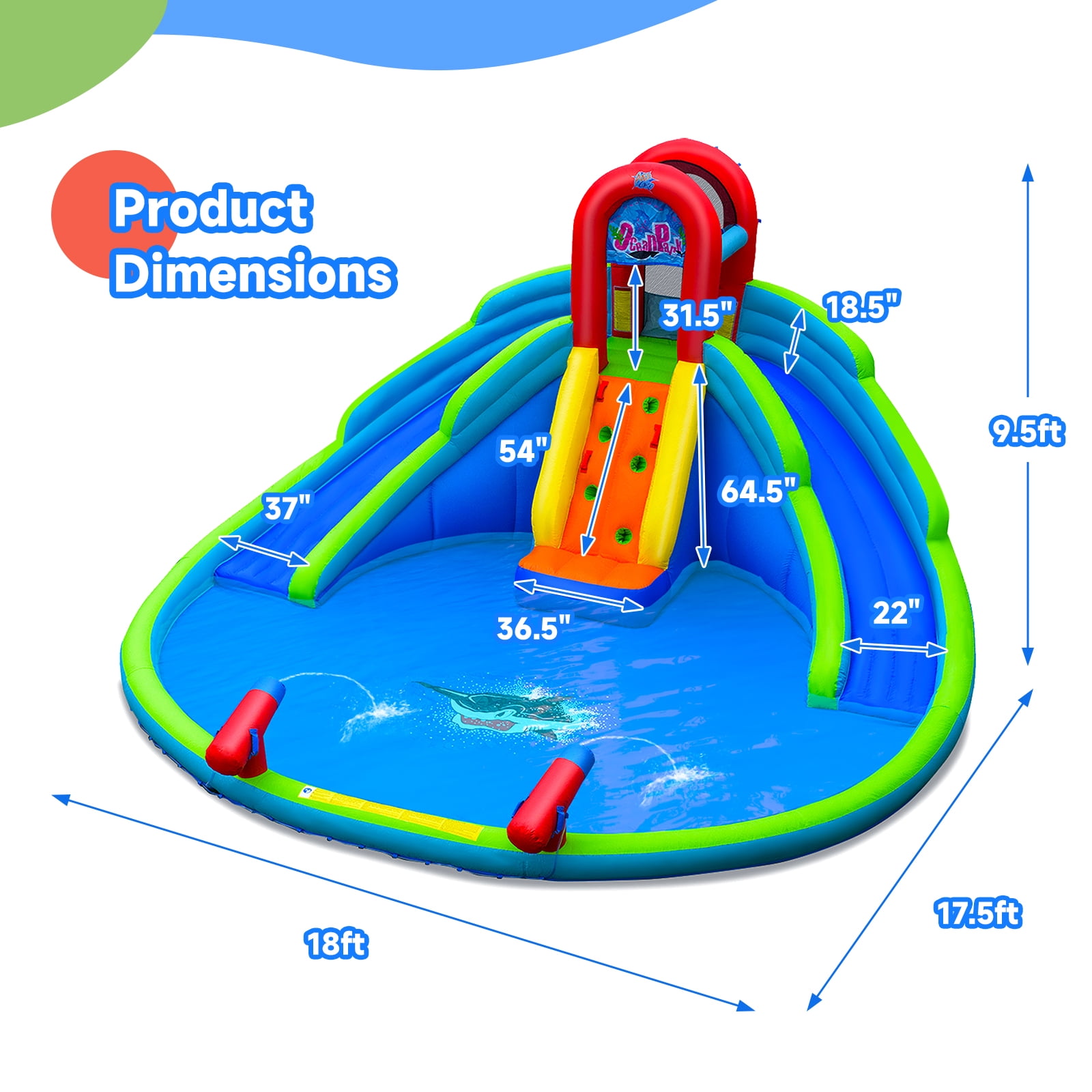 Infans Inflatable Waterslide Wet & Dry Bounce House w/Upgraded Handrail Blower Excluded