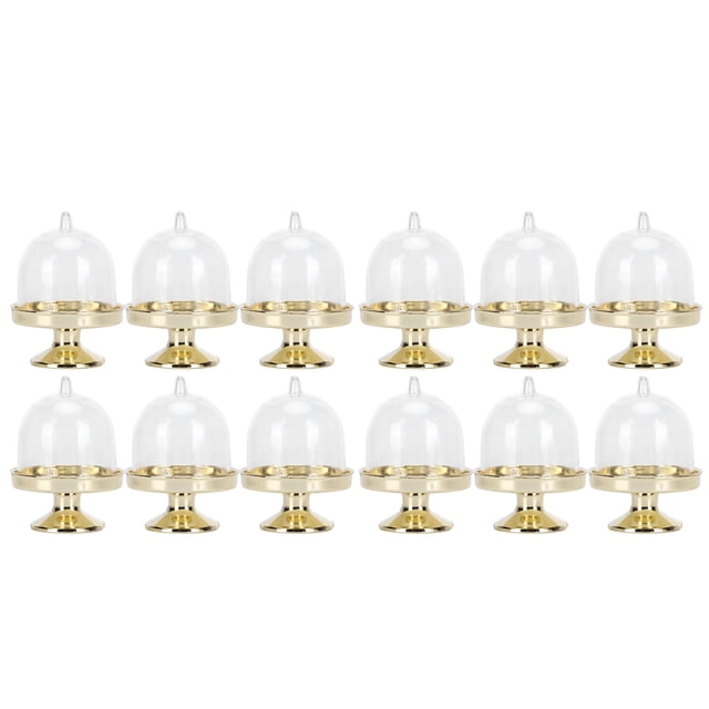 Juego de 12 mini cajas de dulces, soporte para tartas, magdalenas, platos de exhibición de dulces con tapa, suministros para fiestas, fondo dorado