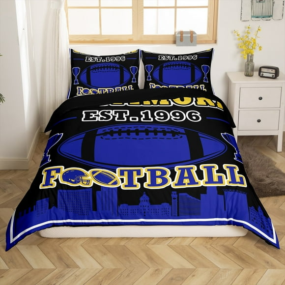 Erosebridal Football Print Duvet Cover King,Blue Black Comforter Cover King,Teenager Bedroom Decor(Baltimore),Reversible,Super Cozy,3 Pieces(No Comforter)