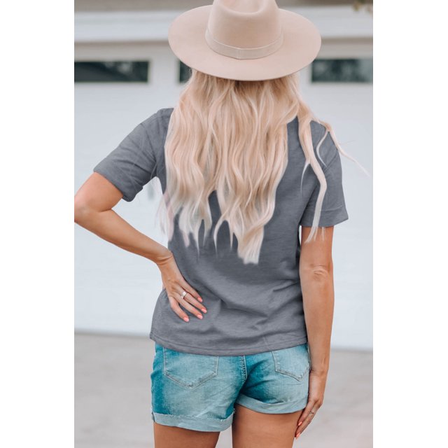 ABPHQTO Camiseta estampada de manga corta gris para mujer El hogar es donde está el rebaño