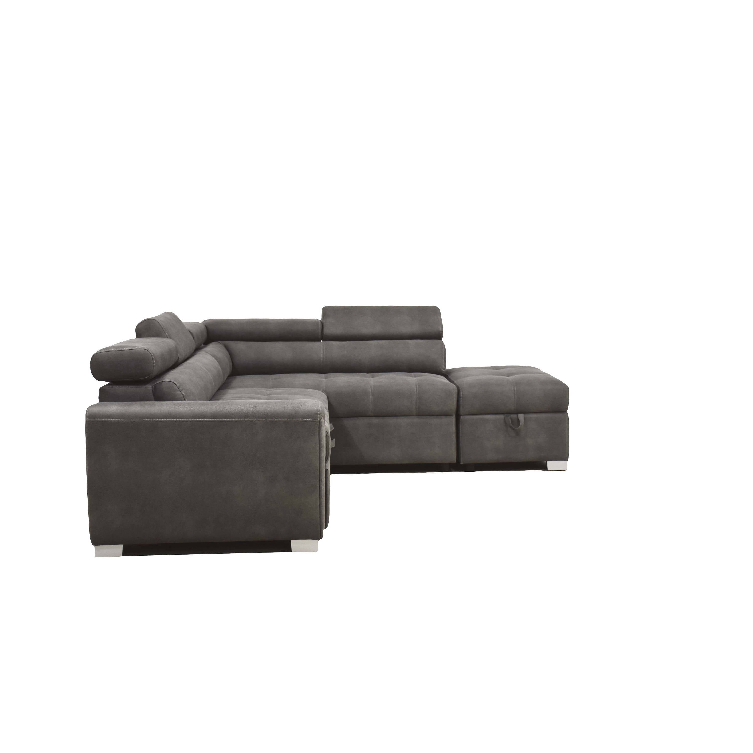 Acme Thelma Sectional Sofa With Sleeper And Ottoman In Gray Polished Microfiber
