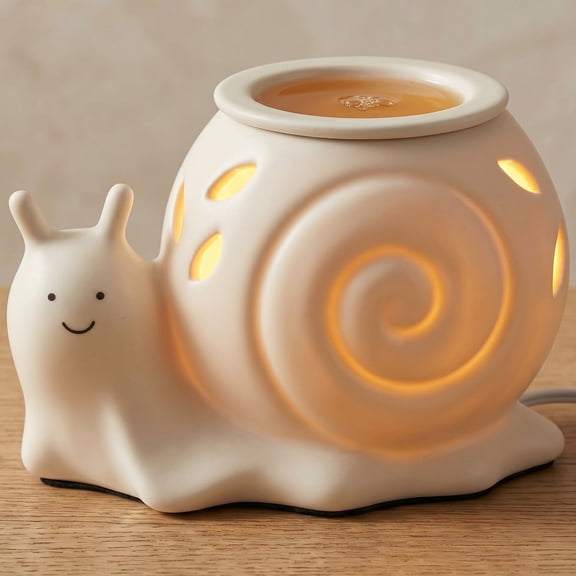 Sziqiqi Happy Snail Wax Warmer: Adjustable Remote Flameless Candle Warmer for Home with 2 Bulbs Soft-Touch Ceramic Cozy Night Light Gift for Women Mom Snail Lover Birthday Slow Scent Release