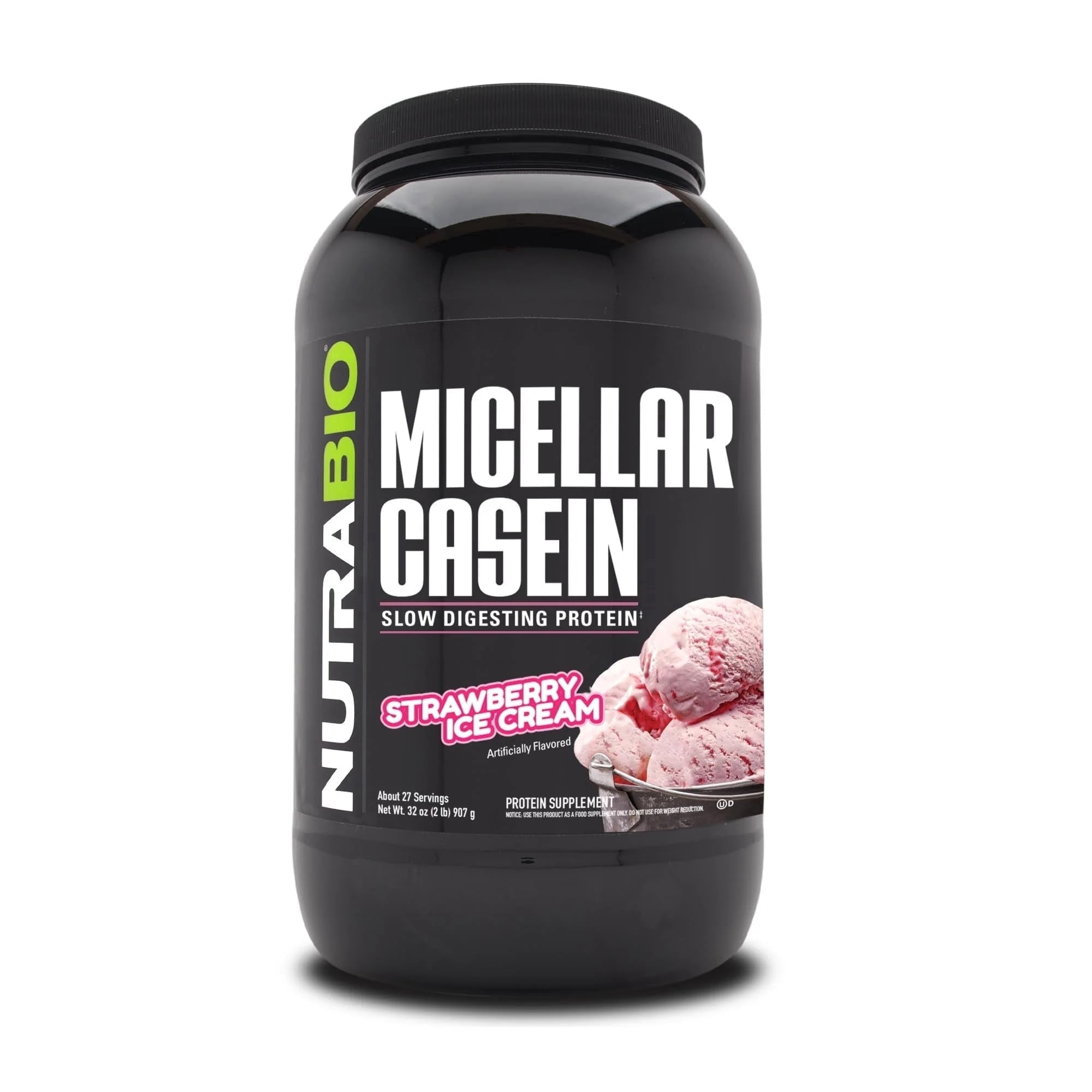 NutraBio Muscle Matrix Casein Protein Powder, Strawberry Ice Cream, 2 lbs, Slow Digesting, Non-GMO, Gluten Free