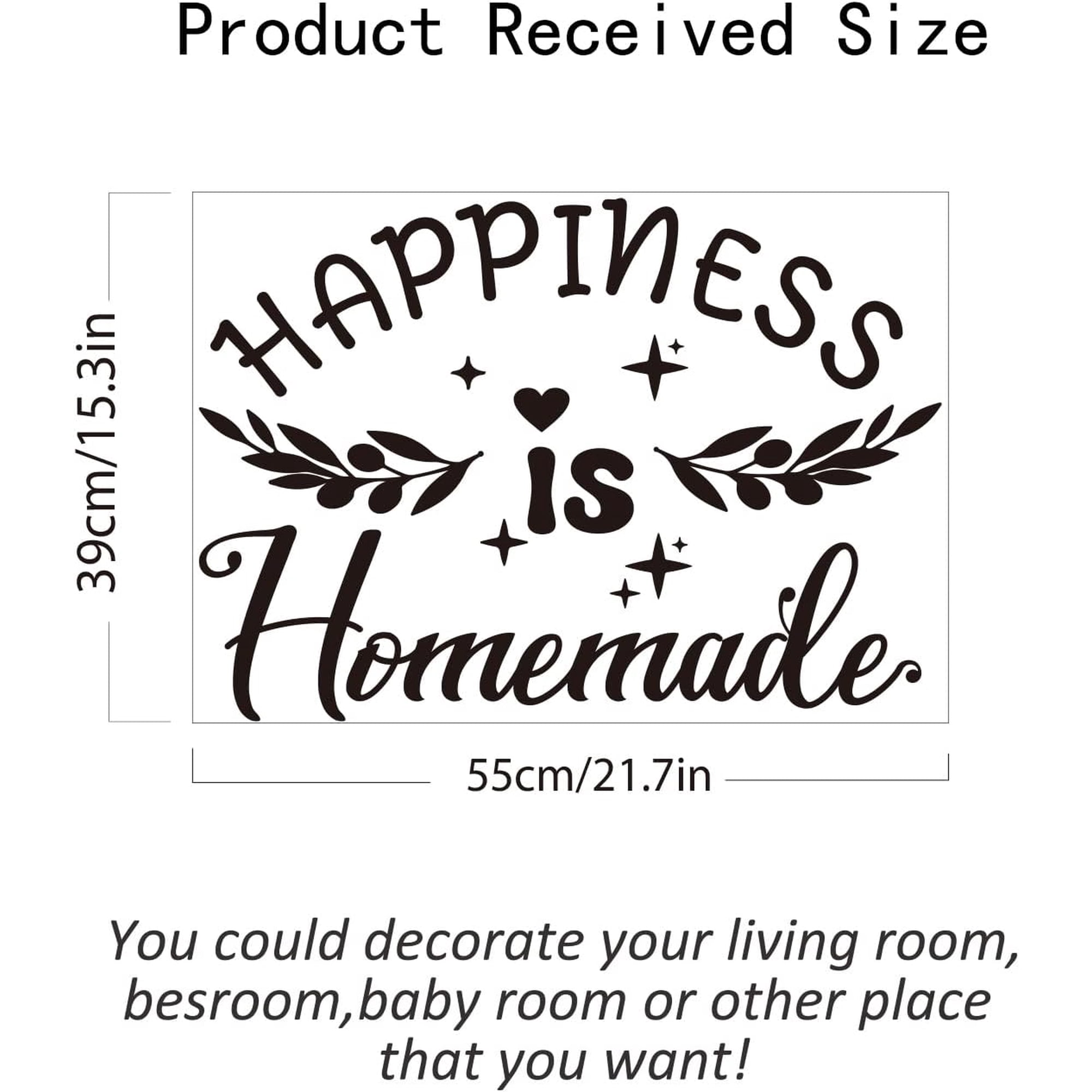 Happiness is Homemade Wall Decal Family Inspirational Quotes Wall Sticker Plant Branches PVC Wall Art Lettering Words for Living Room Bedroom Home Decorations Wall Sticker Vinyl Transfer
