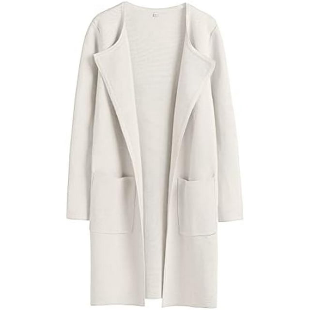 ANRABESS Cardigan en Tricot à devant Ouvert pour Femmes, Manches Longues, Col à Revers, Décontracté, Uni, Élégant, Veste Chandail
