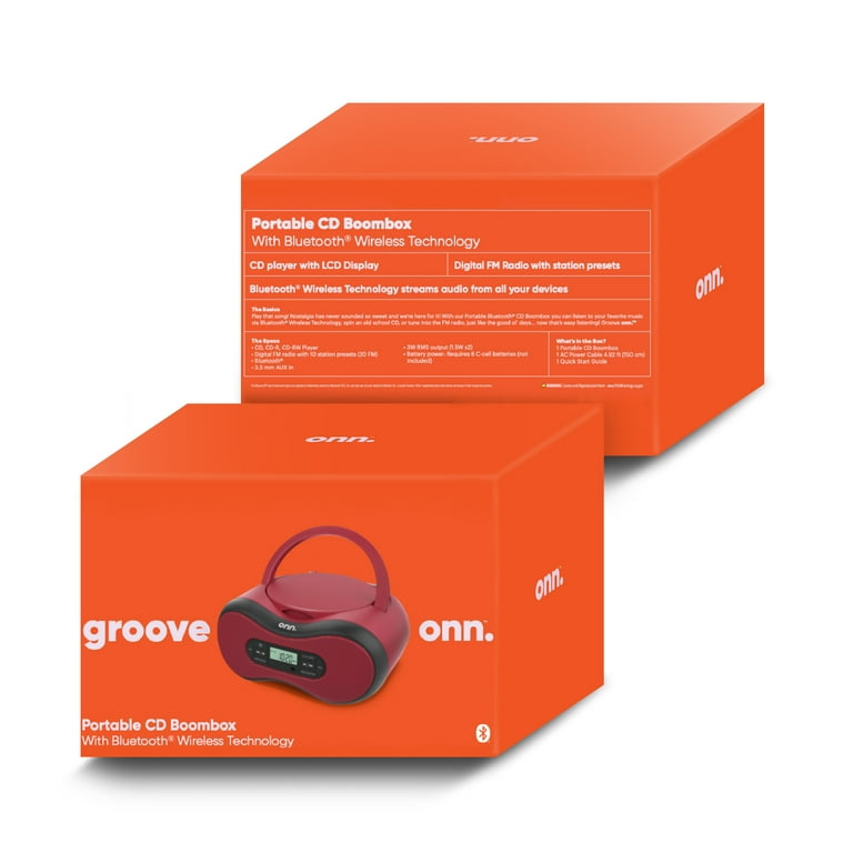 onn. Portable Bluetooth CD Boombox with Digital FM Radio Walmart