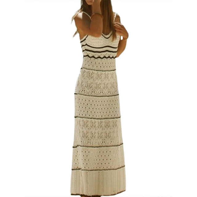 xiaxaixu Femmes Tricot Robe Sans Manches Contrastante Couleur Été Bretelles Spaghetti V Robe de Soirée pour Streetwear de Plage