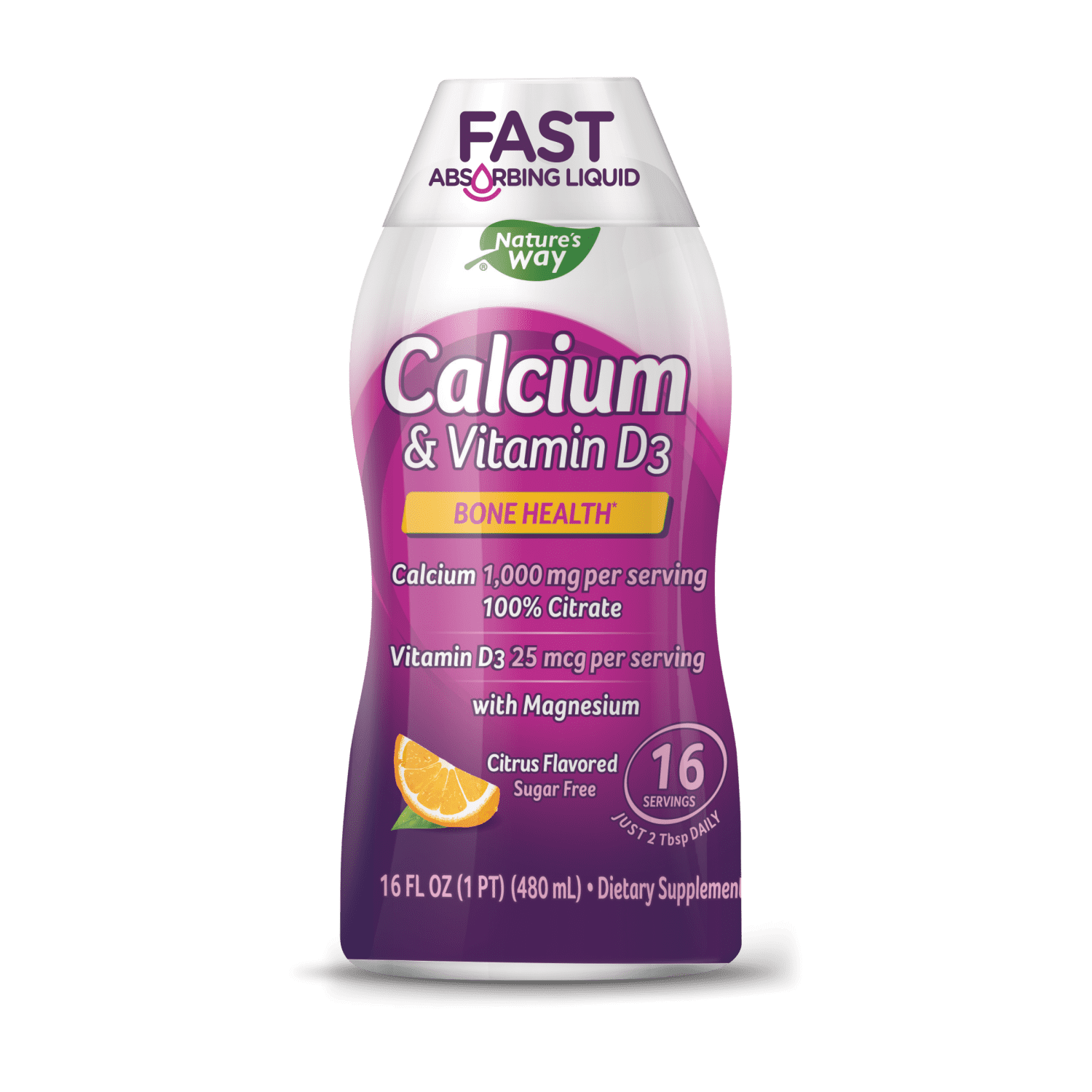 Nature's Way Calcium & Vitamin D3 Bone Health Liquid Supplement, Citrus Flavored, 16 fl oz