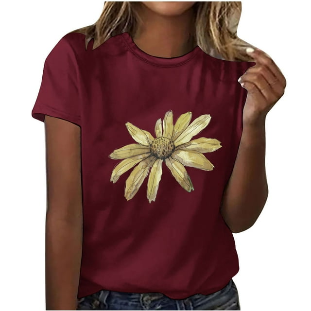 Camisetas de Manga Corta para Mujeres de Longitud Regular de Poliéster Sólido, Camiseta de Fiesta de Mayo Y Blusa Del Festival para la Primavera Y el Verano