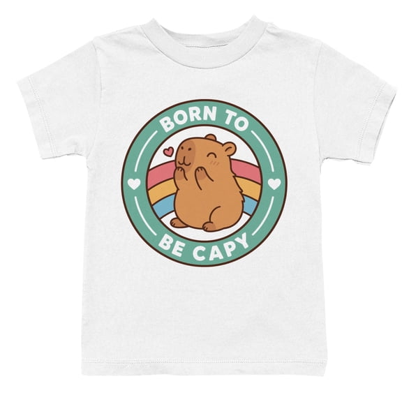 Smartprints Born to Be Capy Cute Capybara Youth T-Shirt White, Cotton, XS