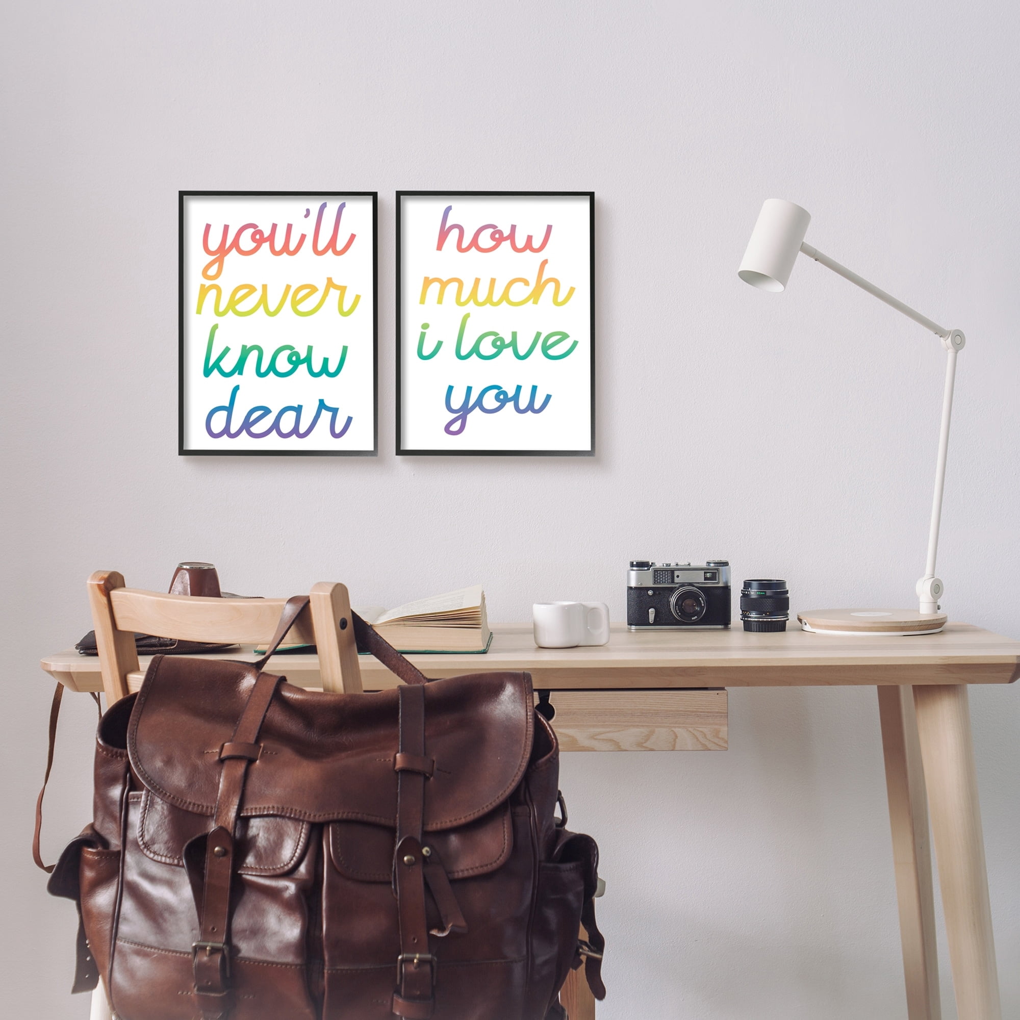 Stupell Industries How Much I Love You Quote Rainbow Typography Grey Framed, 16 x 20, Design by Daphne Polselli