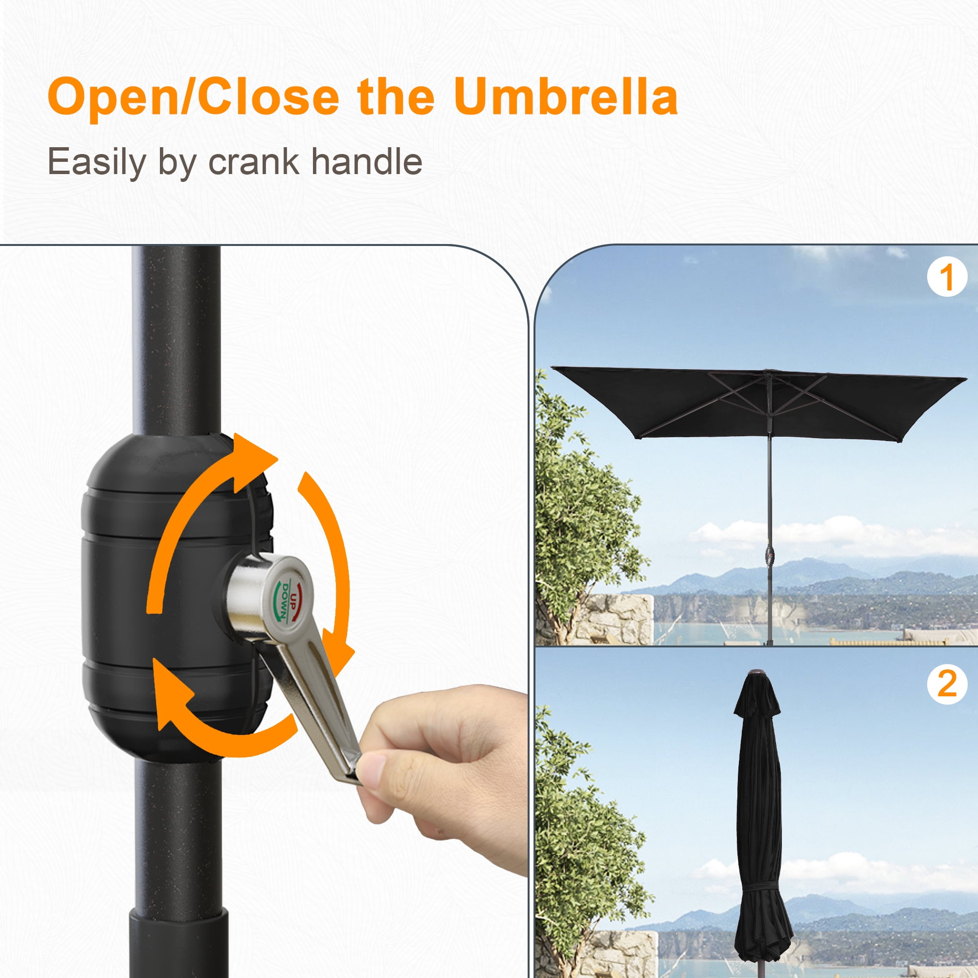 ACEGOSES 6x9ft Outdoor Patio Deck Market Umbrella, Outside Table Umbrellas with Non-Fading Polyester canopy,Black