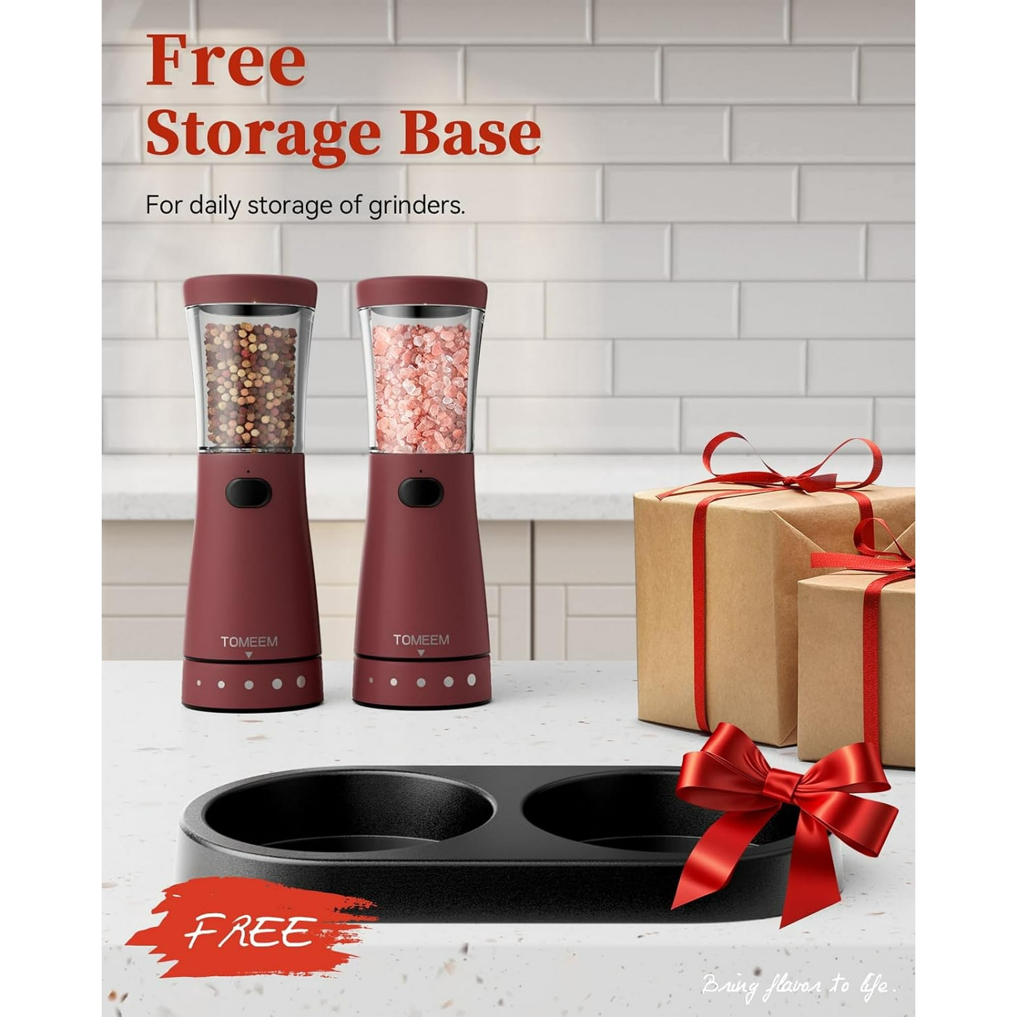Tomeem Electric Salt and Pepper Grinder Set with LED lights, 5-level Adjustable Coarseness, Rechargeable Automatic Salt and Pepper Grinder Set