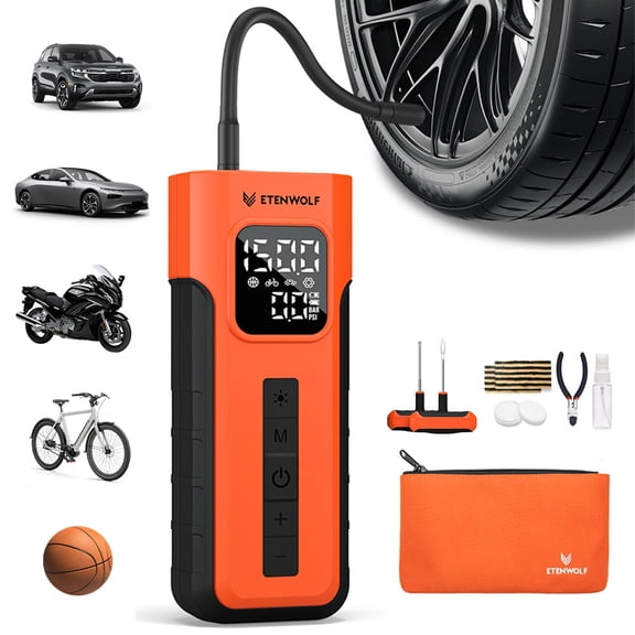 ETENWOLF Tire Inflator Portable Air Compressor with Tire Repair Kit,1 Min Fast Inflation  with Digital Pressure Gauge,for Car,Bicycle,Motorcycle,Ball