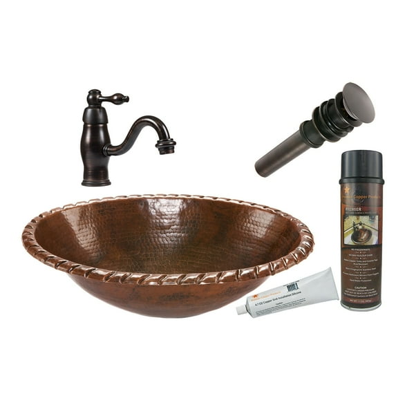 Premier Copper Products Bsp3_Lo19rrdb 19" Oval Roped Rim Self Rimming Hammered C - Bronze