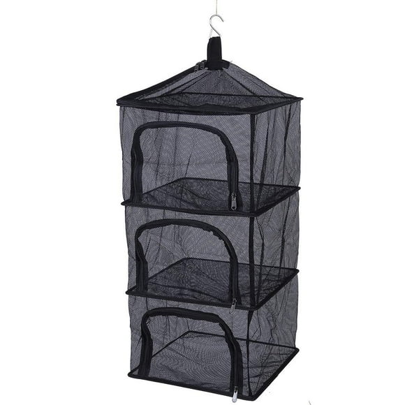 Drying Net Rack, Outdoor Foldable 4 Layers Hanging Shelves Dry Rack Net Zipper Opening Mesh Netting Food Dehydrator