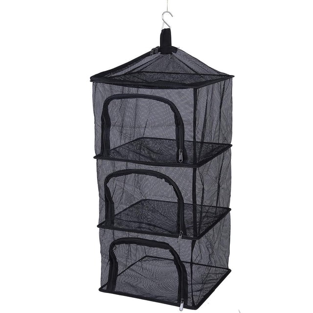 Drying Net Rack, Outdoor Foldable 4 Layers Hanging Shelves Dry Rack Net Zipper Opening Mesh Netting Food Dehydrator