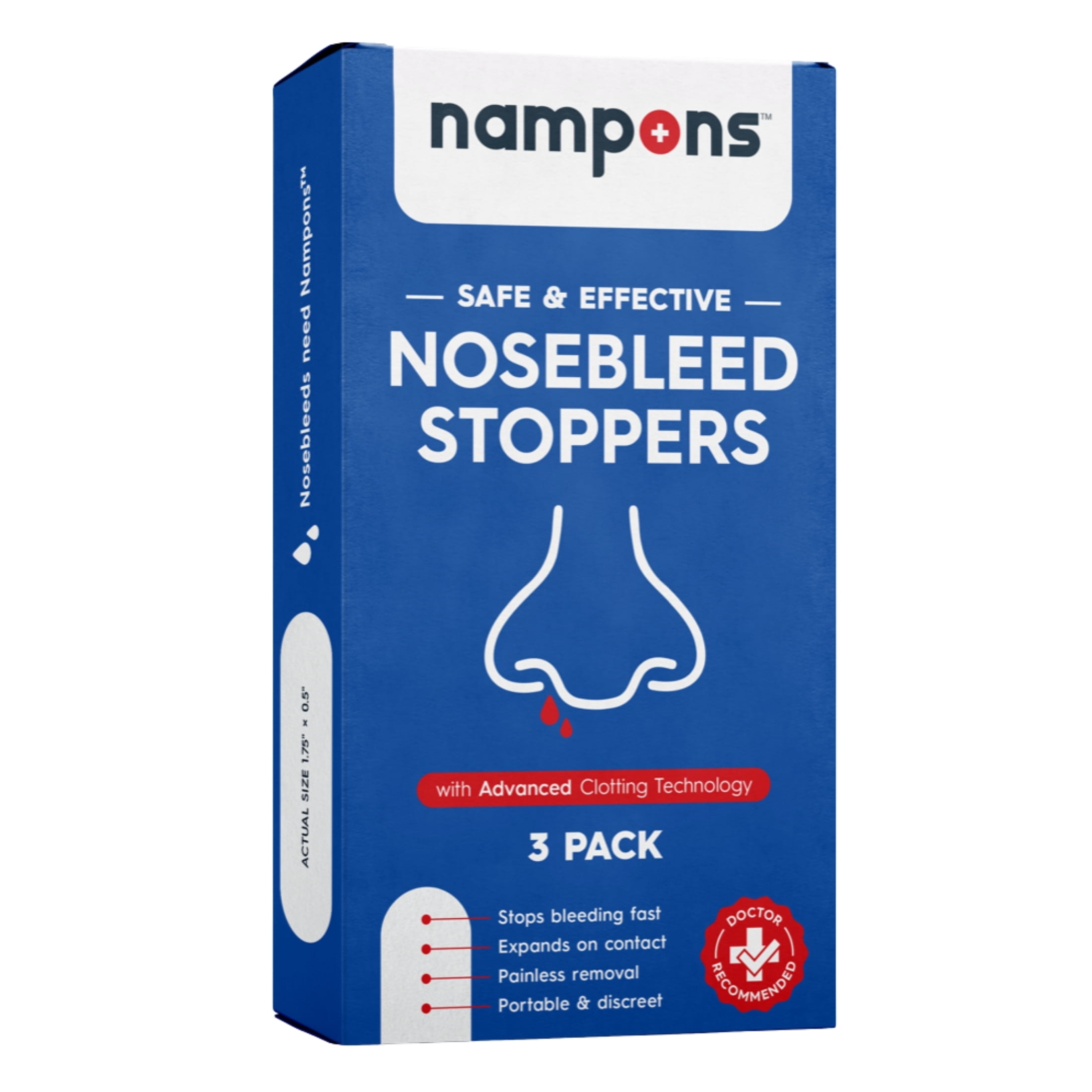 Nampons Kids Nosebleed Stoppers, Nasal Plugs with Clotting Agent, First Aid Kit, 3 Count