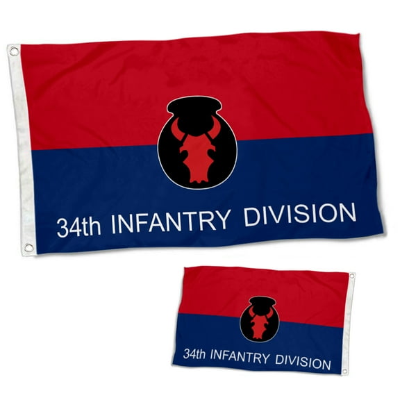 Dutern Double Sided Army 34th Infantry Division Flag Banner 3 Ply with Brass Grommets 12x18 Inch