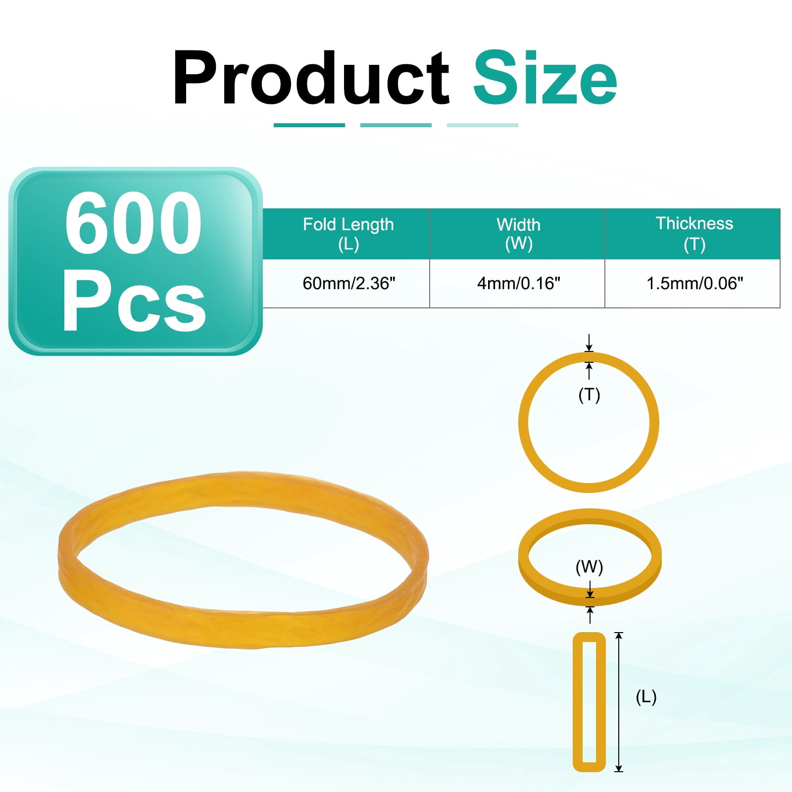 600Pack Rubber Bands, 2.36x0.16 Inch Elastic Bands for Office Supplies, Yellow