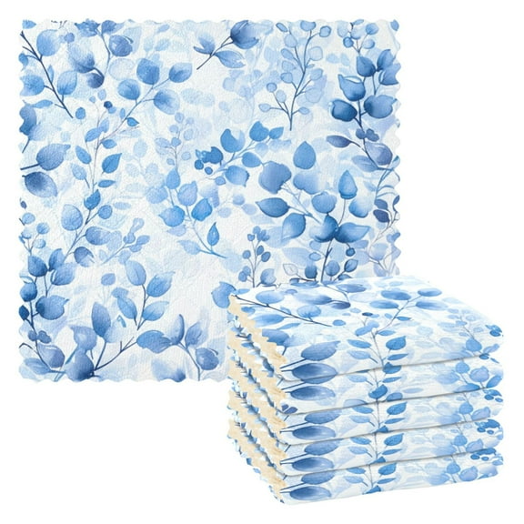 6 Pieces of Kitchen Towels 11x11Inch Kitchen Dish Cloths Kitchen Dish Towels Reuseable Cleaning Cloths Light Blue Leaves
