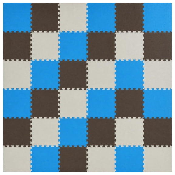 BalanceFrom 36-Pack 12”x12” Interlocking Puzzle Play Mat, 0.4” Thick, Blue/Brown/Beige